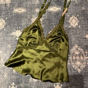 Olive Green Lace Trim Satin Camisole